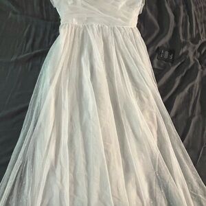 Lulus White Polka Dot 3/4 Length Formal Dress Size Large
